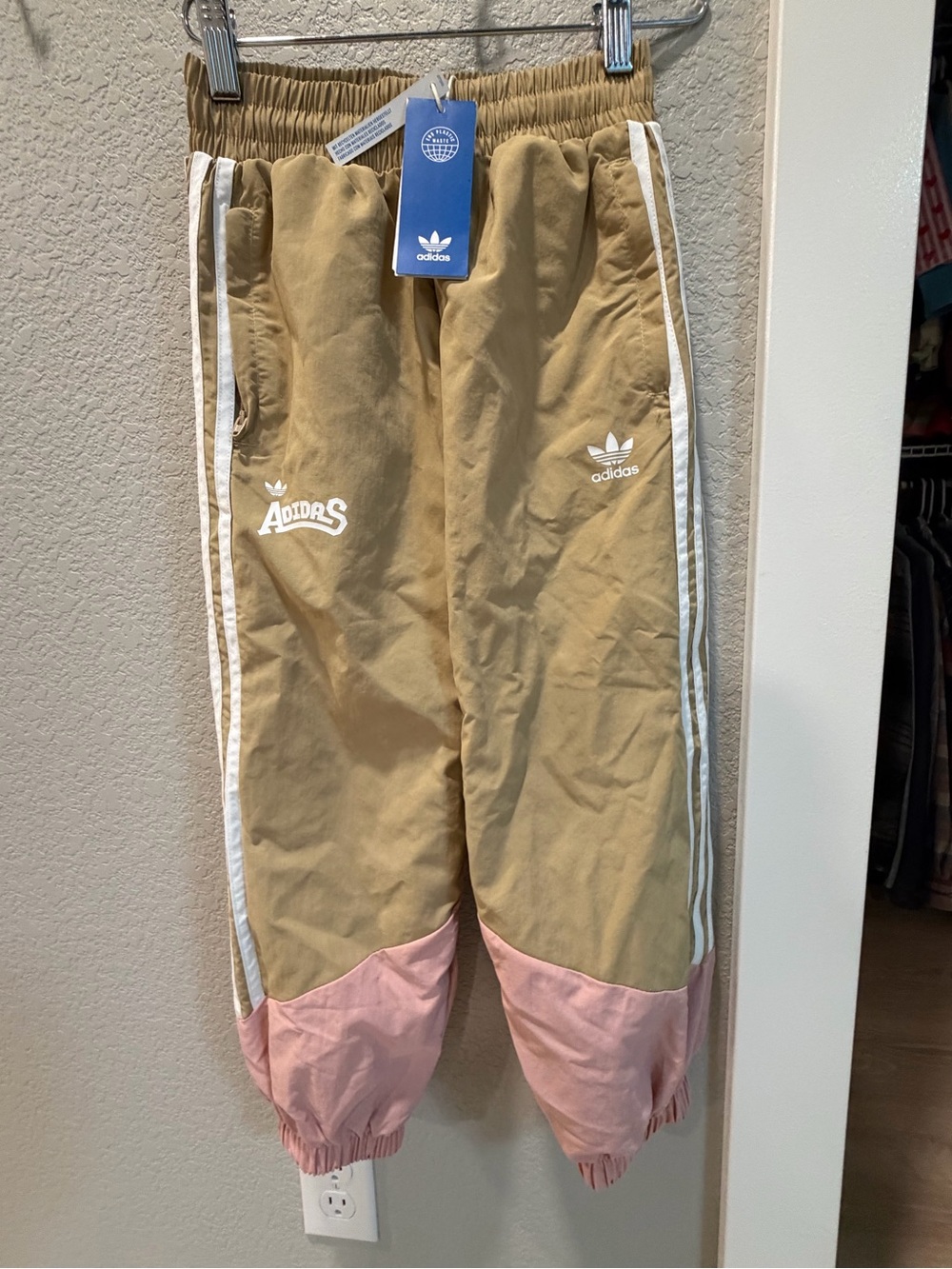adidas Kids Tan and Pink Colorblock Track Pants